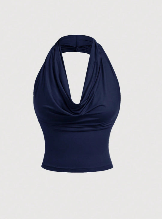 Damen Neckholder-Cropped-Top mit Wasserfall-Ausschnitt und taillierter Passform Shop Nory