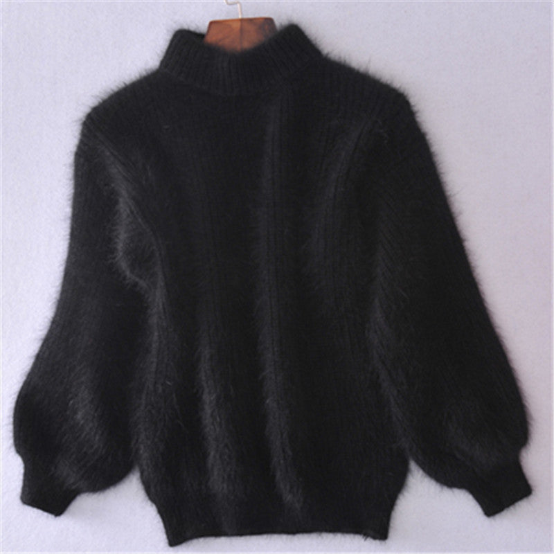 Damen Flauschiger Mohair-Mix Pullover mit Stehkragen und Oversize-Silhouette Shop Nory