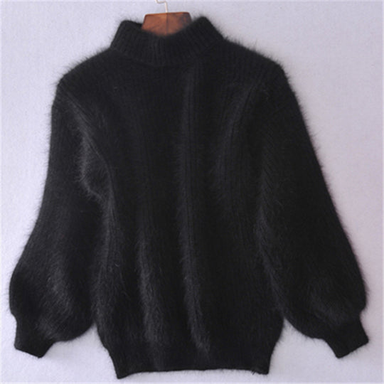 Damen Flauschiger Mohair-Mix Pullover mit Stehkragen und Oversize-Silhouette Shop Nory