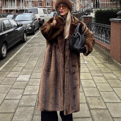 Damen Luxuriöser langer Kunstpelz-Mantel mit Oversize-Schnitt und wärmender Fütterung Shop Nory
