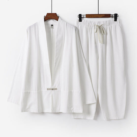 Unisex Lässiges Kimono-Loungewear-Set aus leichtem Leinenmix mit Kordelbundhose Shop Nory