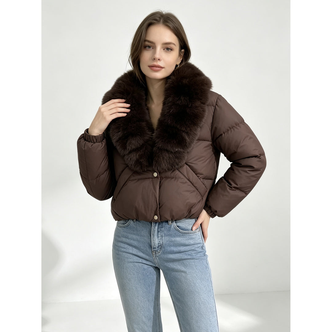 Damen nan kurze wattierte Cropped-Jacke mit extra voluminösem Kunstpelz-Schalkragen und elastischen Bündchen Shop Nory