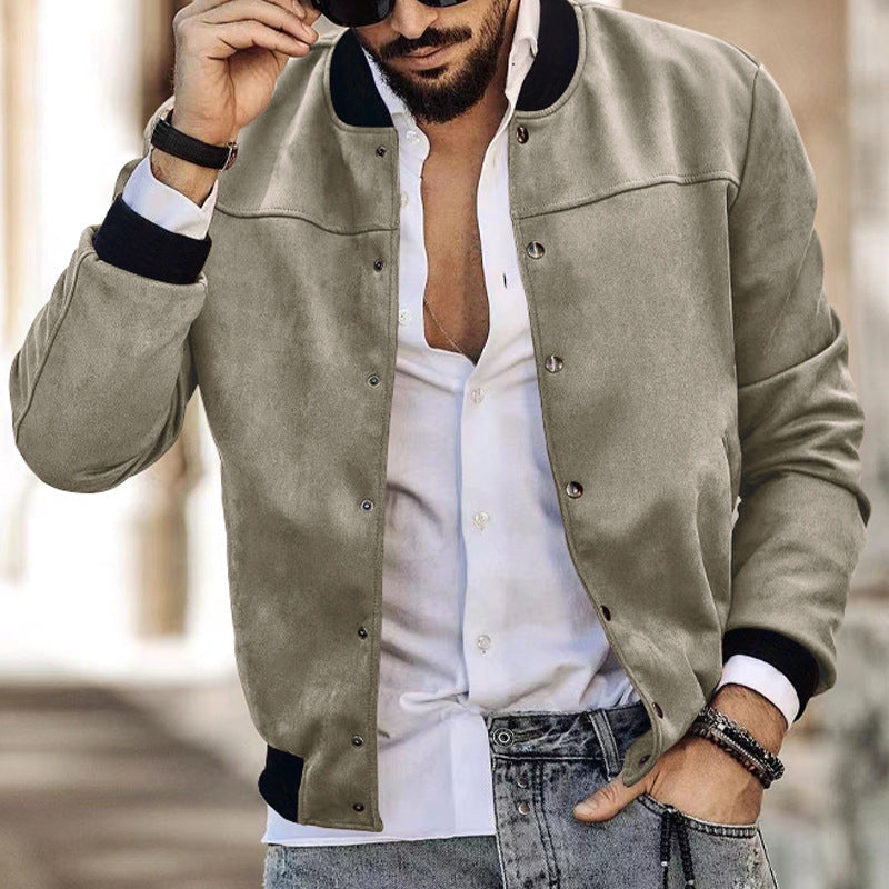 Herren nan Bomberjacke in Wildlederoptik mit Druckknopfleiste, Ärmeltasche und elastischen Rippbündchen Shop Nory