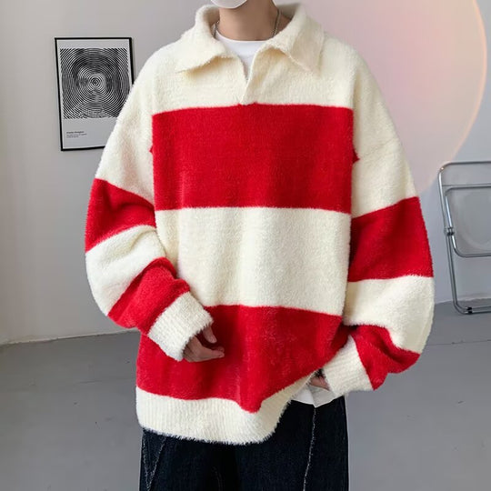 Herren Gemütlicher Grobstrickpullover mit modernen Streifen Shop Nory