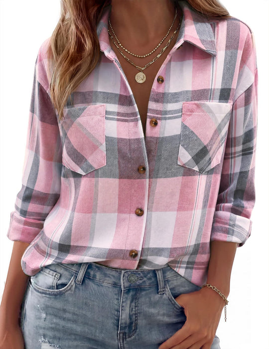 Damen Karierte Oversize-Hemdjacke aus Flanell mit Brusttaschen Shop Nory