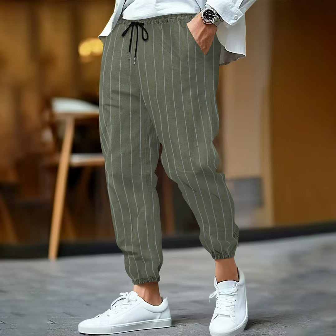 Herren nan gestreifte Leinenoptik Jogginghose mit Tunnelzug elastischem Saum und Eingrifftaschen Shop Nory