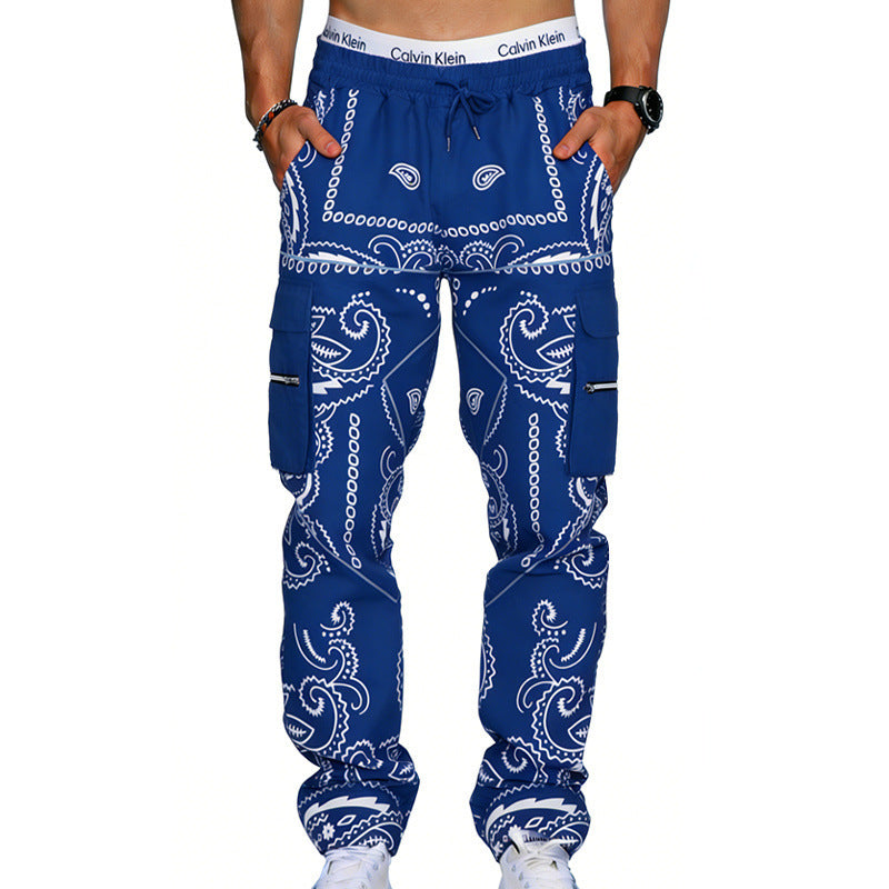 Herren Cargo-Hose mit Bandana-Print, elastischem Bund und Zipper-Taschen Shop Nory
