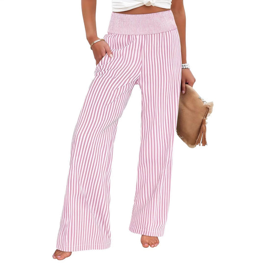 Damen Gestreifte Palazzo-Hose mit hohem, gerafftem Bund und weitem Bein Shop Nory