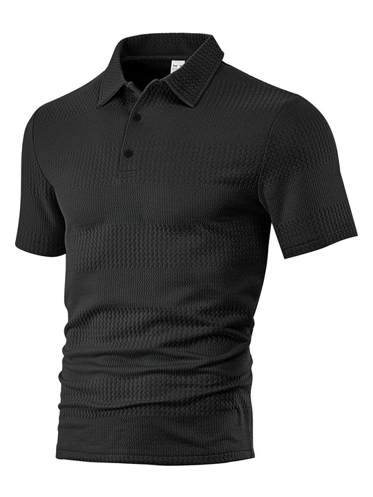 Herren nan körperbetontes Kurzarm-Polo aus elastischem Jacquardstrick mit Hemdkragen