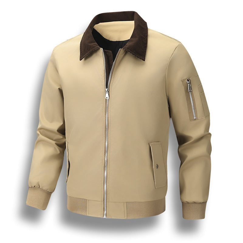 Herren Windabweisender Bomberblouson mit Cordkragen, Zwei-Wege-Reißverschluss und Ärmel-Utilitytasche Shop Nory