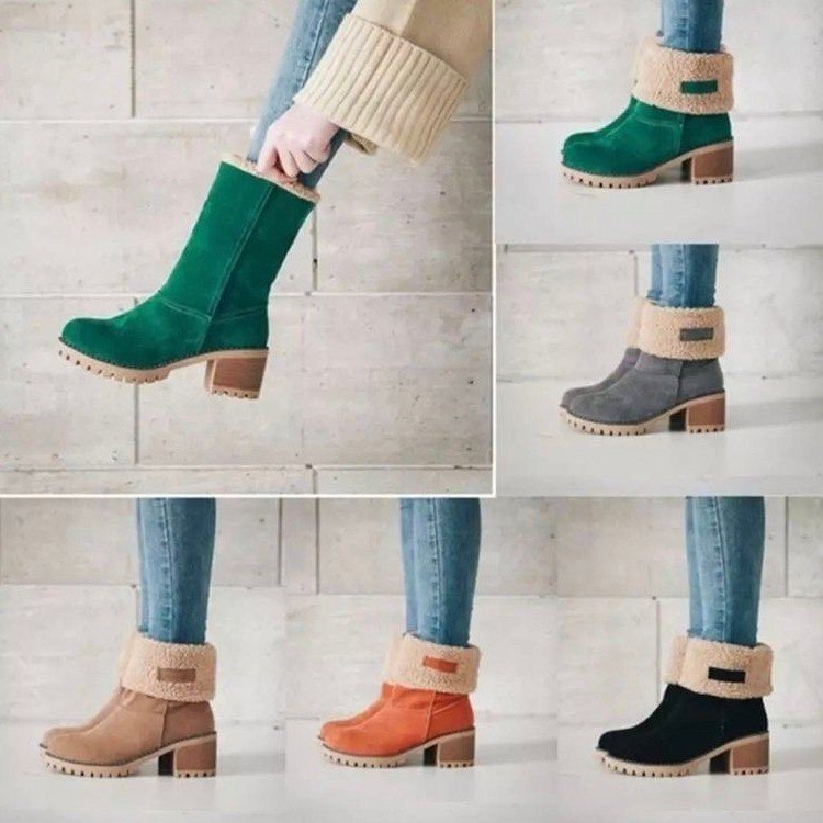 Damen Kurzschaft-Stiefelette mit Teddyfutter, Blockabsatz und Profilsohle Shop Nory