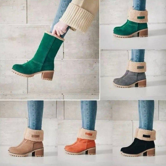 Damen Kurzschaft-Stiefelette mit Teddyfutter, Blockabsatz und Profilsohle Shop Nory