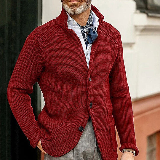 Herren Waffelstruktur-Cardigan-Blazer mit Stehkragen und aufgesetzten Taschen Shop Nory