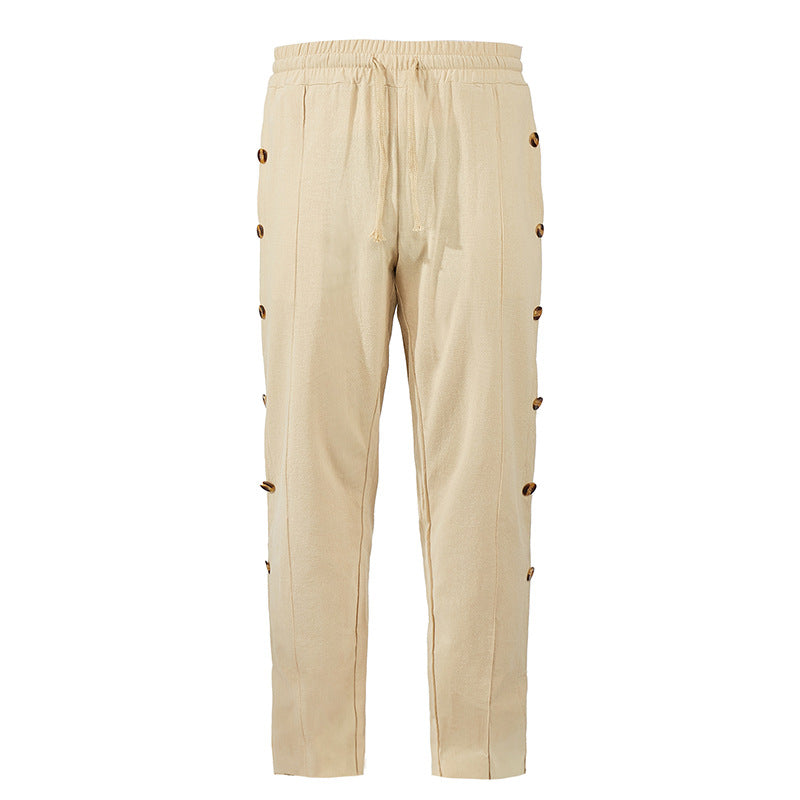 Herren Relaxed-Fit Freizeithose mit seitlichen Zierknopfleisten, elastischem Bund und Kordelzug Shop Nory