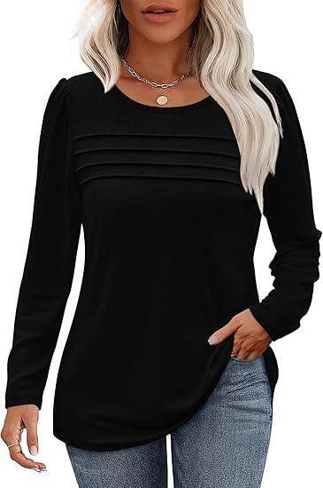 Damen Feines Langarmshirt mit Rundhalsausschnitt, dekorativen Kellerfalten und leicht taillierter A‑Linie Shop Nory