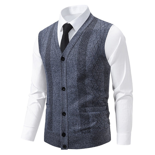 Herren Taillierte Feinstrick‑Weste mit V‑Ausschnitt, Knopfleiste und Eingrifftaschen Shop Nory