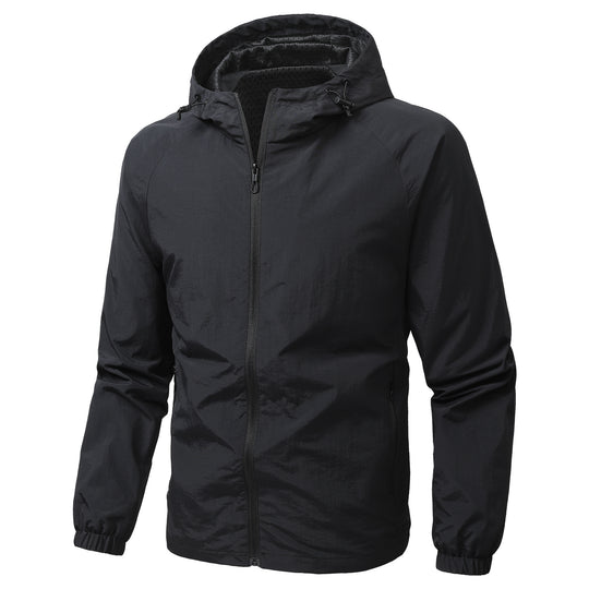 Herren Leichte winddichte Kapuzen-Outdoorjacke mit durchgehendem Reißverschluss und elastischen Bündchen Shop Nory