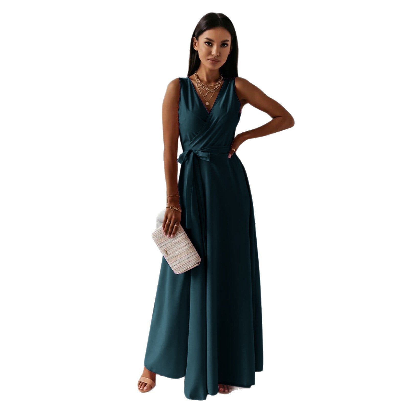 Damen elegantes Wickelkleid mit Taillengürtel