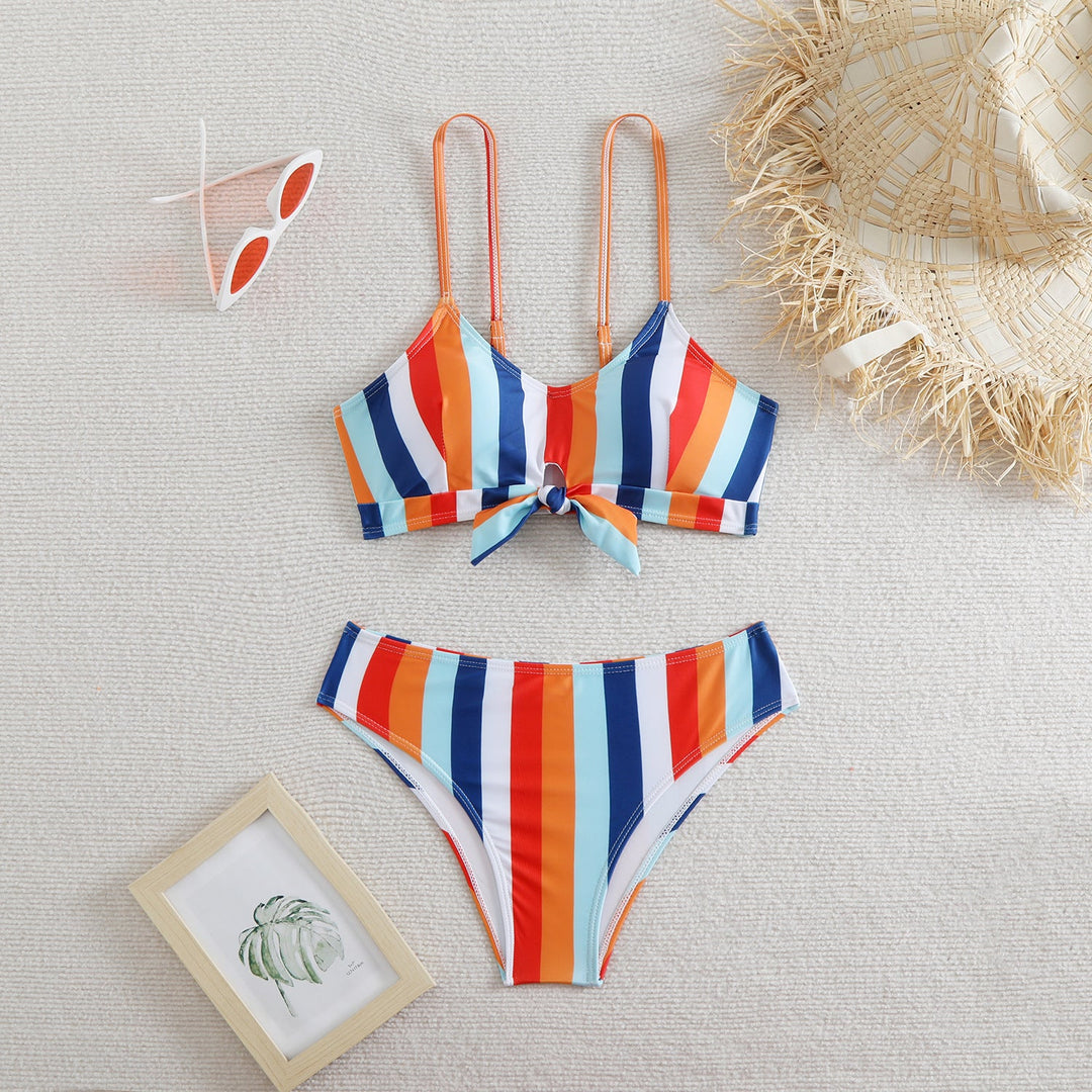 Damen Bandeau-Bikini mit verstellbaren Trägern und Knoten-Detail