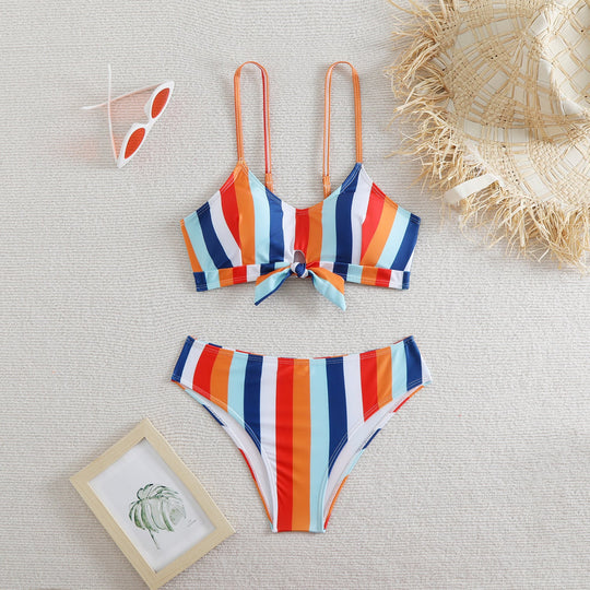 Damen Bandeau-Bikini mit verstellbaren Trägern und Knoten-Detail