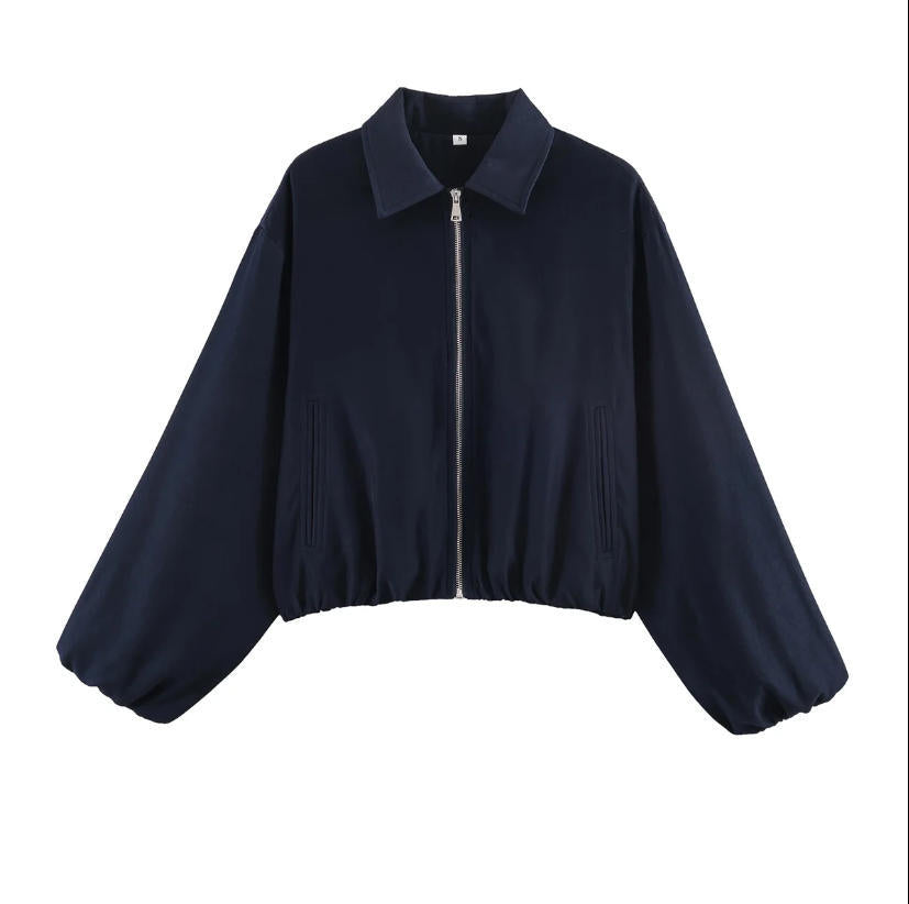 Damen Gekürzte Bomberjacke im Harrington‑Stil mit Ballonärmeln und elastischem Saum Shop Nory