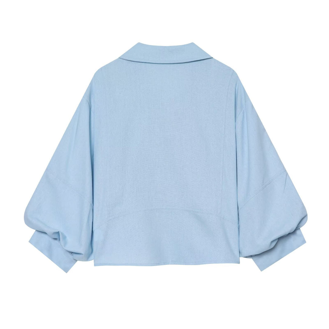 Damen Gekürzte Boxy-Bluse mit weiten Ballonärmeln und Hemdkragen Shop Nory