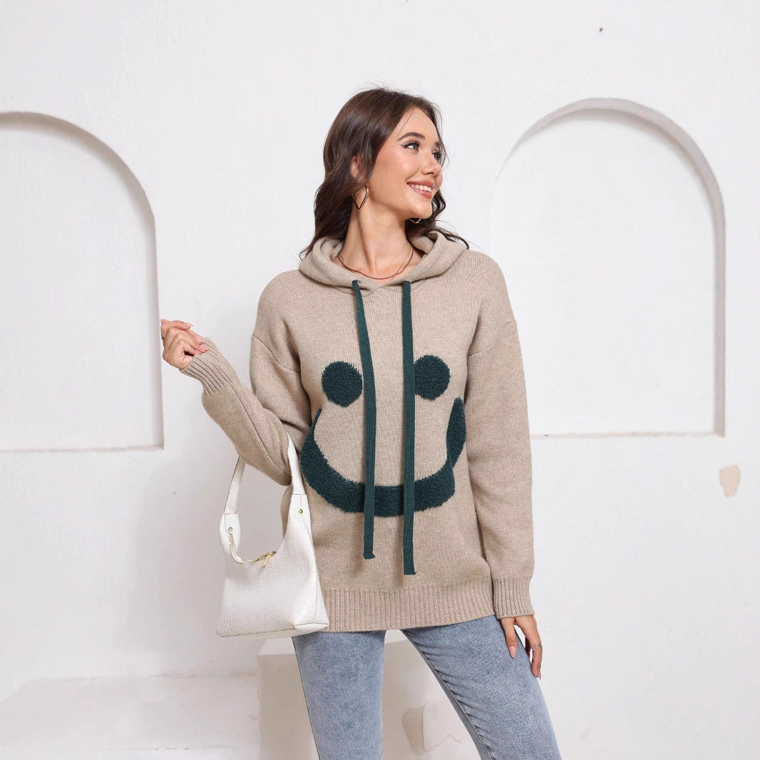 Damen Gemütlicher Kapuzenpullover mit Smiley-Design Shop Nory
