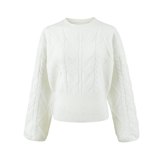 Damen Kurzer Zopfmuster-Strickpullover mit tailliertem Rippbündchen Shop Nory