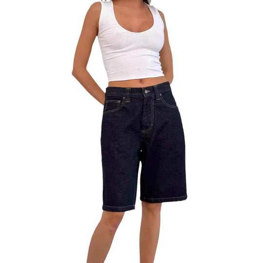 Damen lässige Denim-Shorts mit weitem Schnitt und hohen Seitentaschen