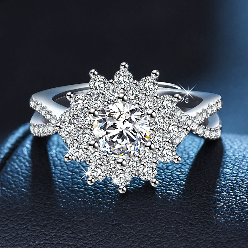 Damen Funkelnder Zirkonia-Blumenring mit kunstvollem Design Shop Nory