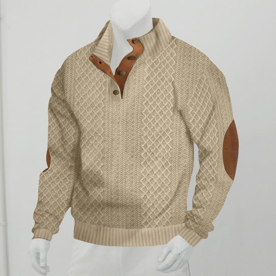 Herren nan texturierter Halbzip-Pullover im Troyer-Stil mit Kontrastbesatz und Leder-Ellbogenpatches Shop Nory