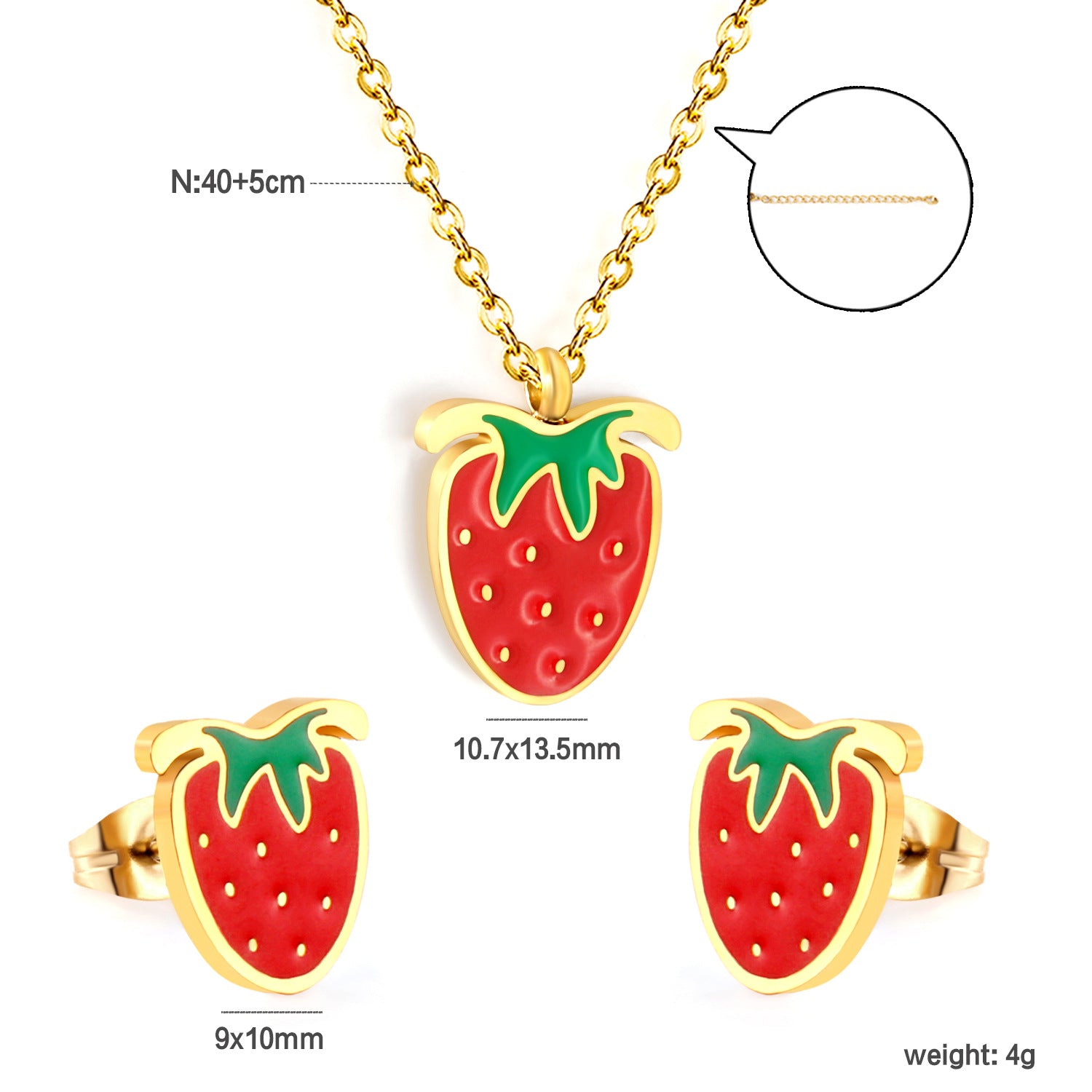 Damen Halskette mit fruchtigem Kirsch-Anhänger und dazu passenden Ohrsteckern Shop Nory