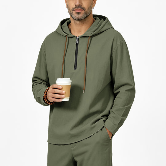Herren Kapuzenpullover mit Halbzip, Tunnelzug und gerundetem Saum Shop Nory