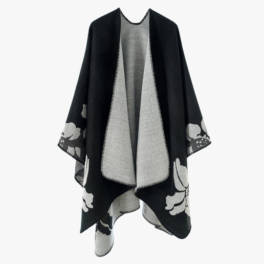 Damen Wendbarer Wollmix-Cape mit floralem Jacquard und offenem Fall Shop Nory