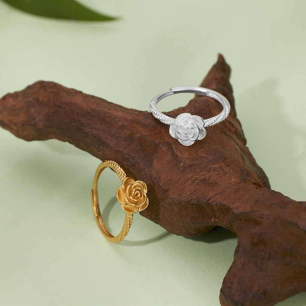Damen Ring mit filigranem Rosenmotiv und strukturierter Oberfläche Shop Nory