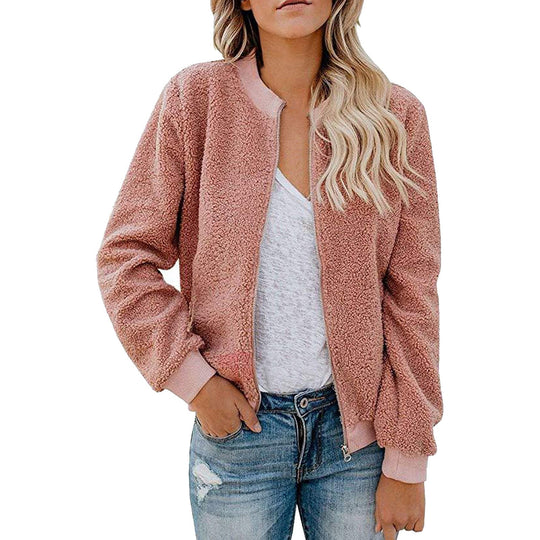 Damen Fleece Bomberjacke mit Stehkragen