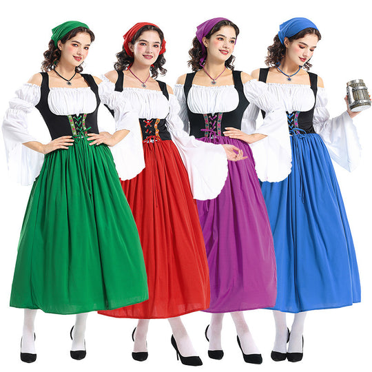 Damen nan Renaissance-Bauernkleid mit geschnürtem Mieder, schulterfreiem Carmen-Oberteil und weitem Rock Shop Nory
