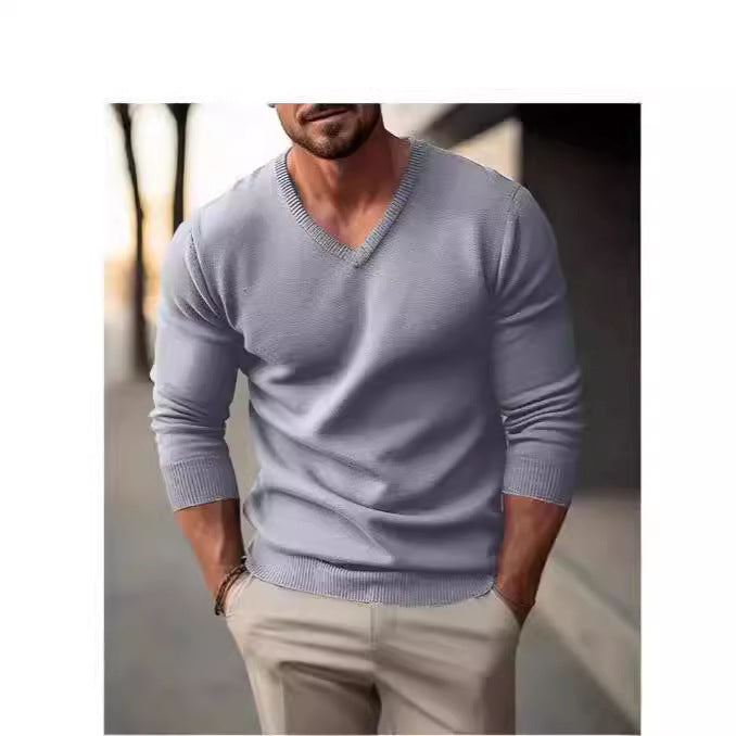 Herren Strickpullover mit V-Ausschnitt und hochwertiger Materialtextur