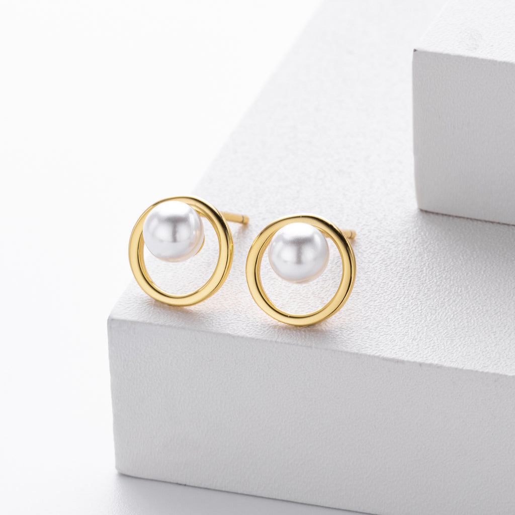 Damen Ohrstecker mit modernem Perlen-Design und hochwertiger 925 Sterling Silber-Fassung Shop Nory