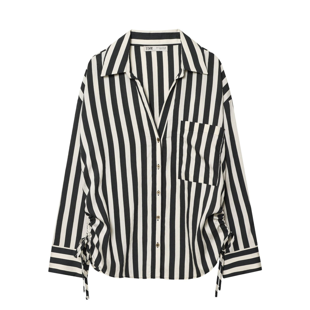 Damen Oversized Hemdbluse mit vertikalem Streifenmuster und Seitenschnürung Shop Nory