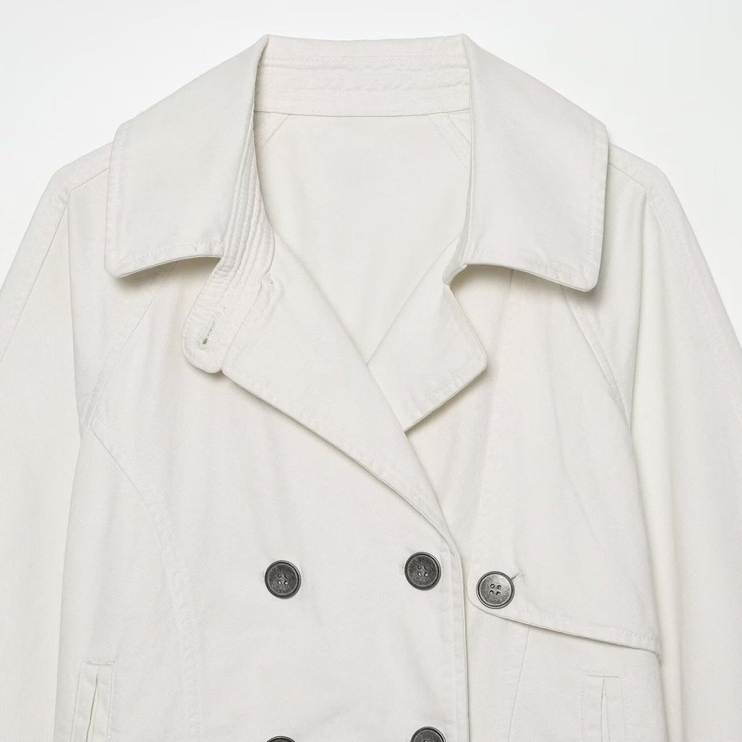 Damen Kurze Doppelreihige Cape‑Trenchjacke mit überschnittener Schulter und verstellbaren Ärmelriegeln Shop Nory