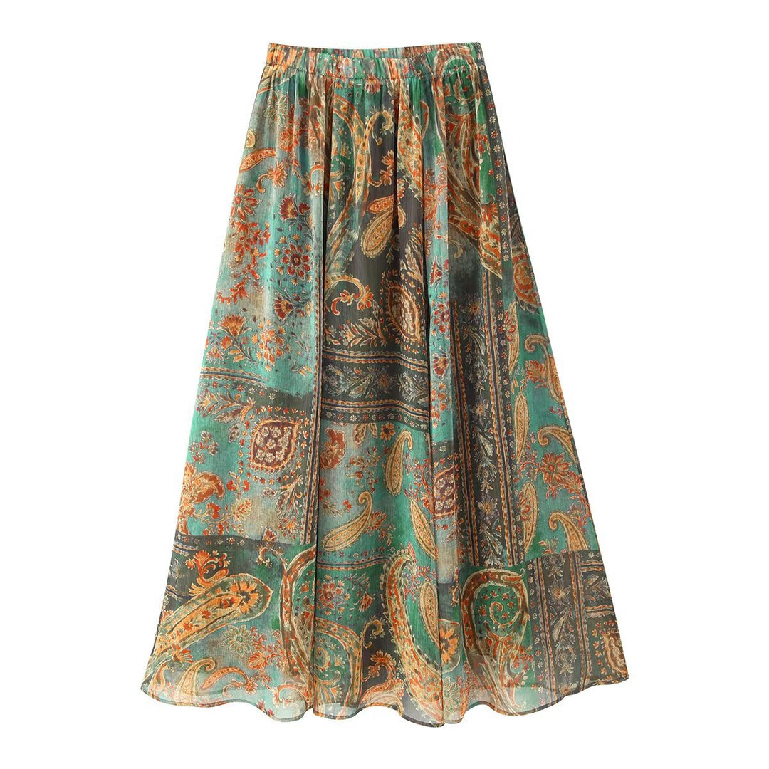 Damen Fließender Maxi‑Rock mit Paisley‑Print und elastischem Bund Shop Nory
