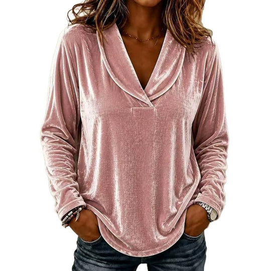 Damen Samt-Longsleeve mit Schalkragen und V-Ausschnitt Shop Nory