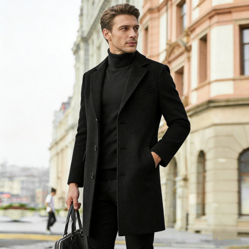 Herren nan schlanker Wollmantel mit Reverskragen und verdeckter Knopfleiste Shop Nory