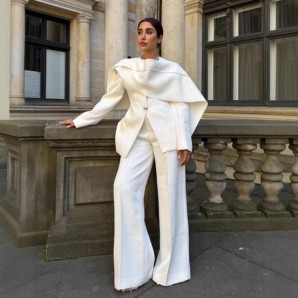 Damen Taillierter Blazer mit überlappendem Cape-Kragen Shop Nory