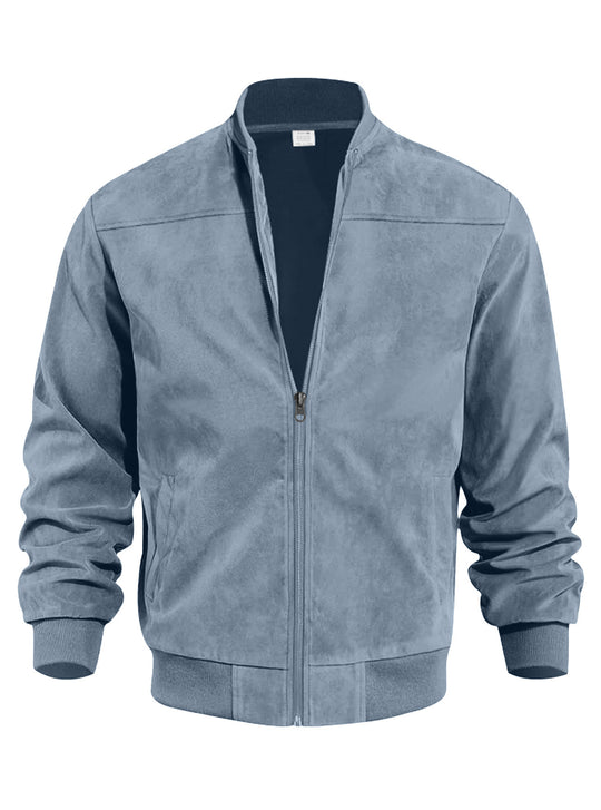 Herren Veloursleder-Bomberjacke mit Stehkragen, Rippbündchen und durchgehendem Reißverschluss Shop Nory