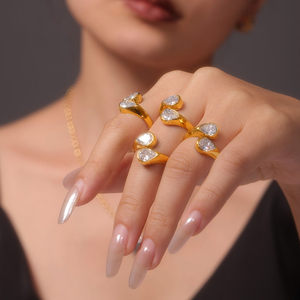 Damenring mit elegantem Tropfen-Zirkon-Design aus Edelstahl Shop Nory
