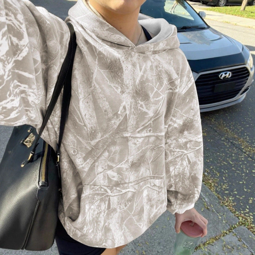 Damen Oversize Kapuzenpullover mit Naturmuster und Kängurutasche Shop Nory