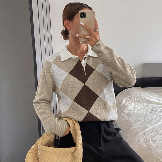 Damen Modischer Pullover mit Rautenmuster Shop Nory
