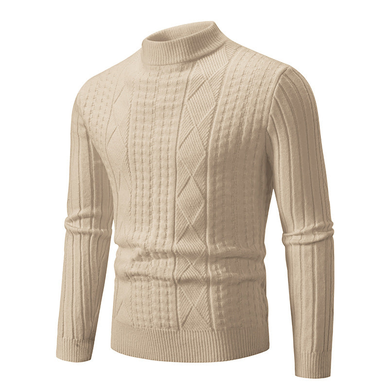 Herren Feiner Mockneck-Pullover mit Zopf- und Waffelstruktur körpernaher Passform Shop Nory